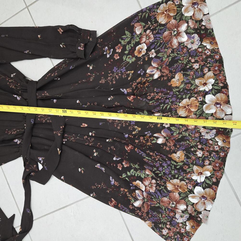 Vintage St Michael Dress Women's XS 1970s Boho Floral Pleated Fit Flare Maxi - Picture 7 of 8